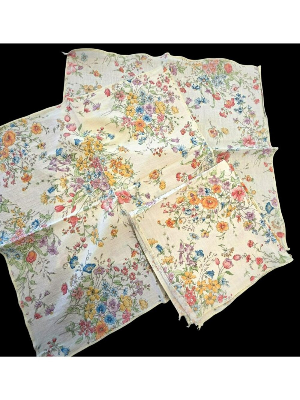 Vintage Floral Linen Napkins 16" Square Set Of 6 Pastel Wildflower Print Linens
